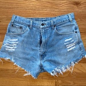 Levi cutoff denim shorts light wash ripped